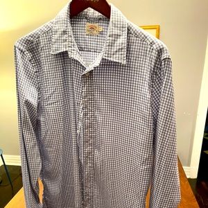 Faherty blue check cotton blend stretch lightweight long sleeve summer shirt
